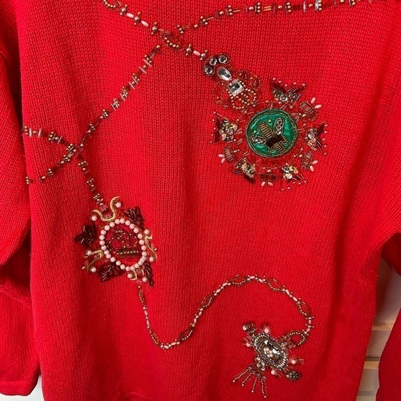 Vintage Christmas sweater… trimmed in sequins & beads, stones & pearls - Picture 4 of 7